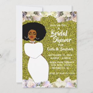 Gold & White African American Bridal Shower   Invitation