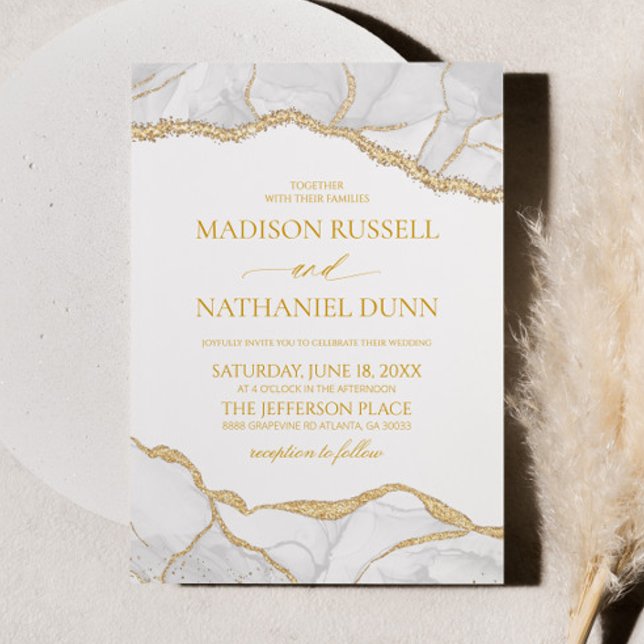 Gold White Agate Elegant Wedding Invitation (Creator Uploaded)