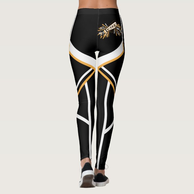Gold, White and Black Cheerleader Megaphone Leggings (Back)