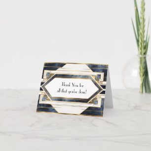 Gold White and Blue Art Deco Frame Thank You Card