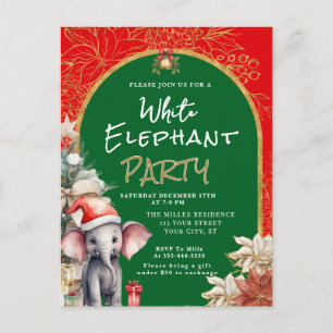 Gold, White And Green White Elephant Gift Exchange Holiday Postcard