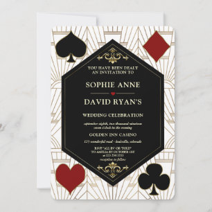 Gold White Art Deco Casino QR Code Gatsby Wedding  Invitation