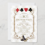 Gold White Art Deco Casino Vegas Poker Birthday Invitation<br><div class="desc">Glam Casino Royale and Great Gatsby themed card design. It features vintage art deco style, a Roaring 20's old Hollywood faux gold frame, playing cards suits with a golden edges, on white gold Art Deco pattern background. On the back the same pattern and name between playing cards suits. Use Personalise...</div>