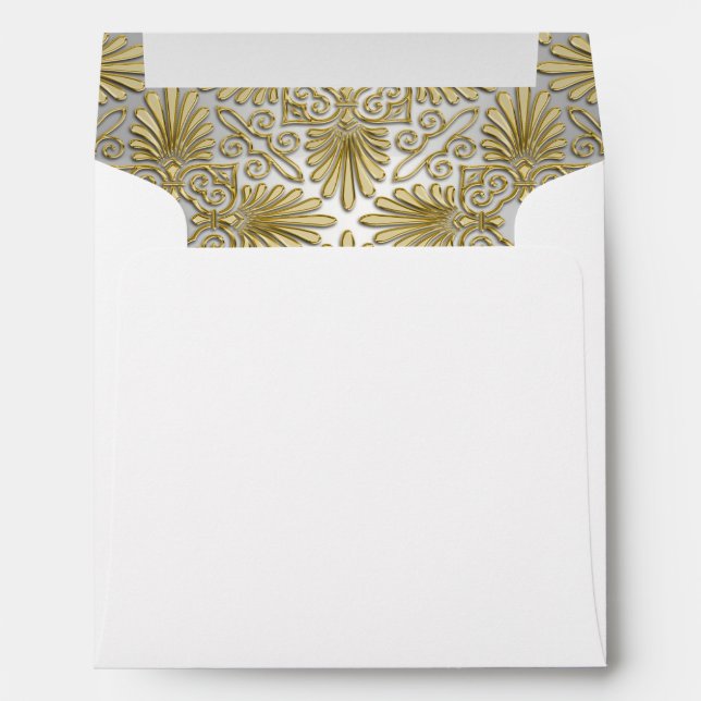 Gold White Art Deco Damask Fancy Envelope (Back (Bottom))