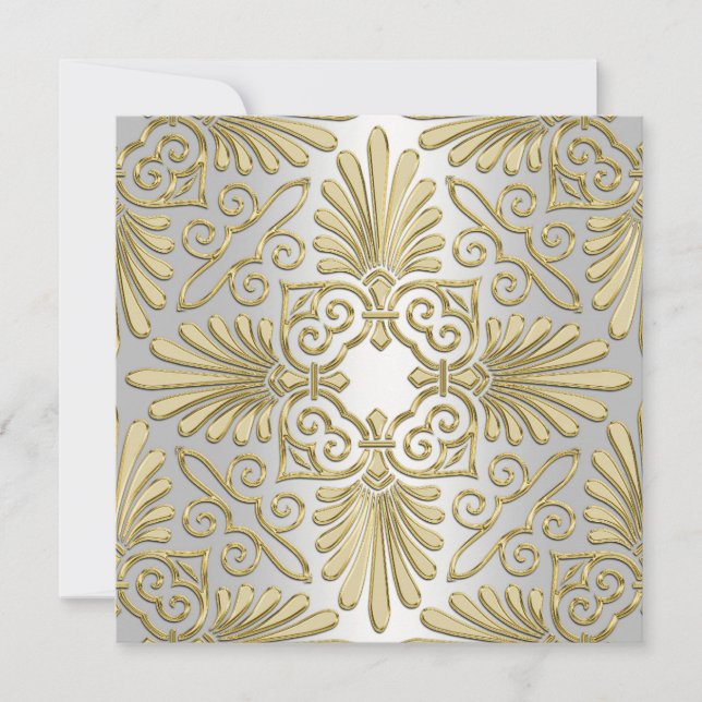 Gold & White Art Deco Deco Damask Bridal Shower Invitation (Front)