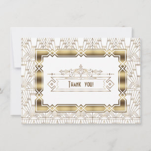 Gold White Art Deco Great Gatsby 1920s Thank You Card