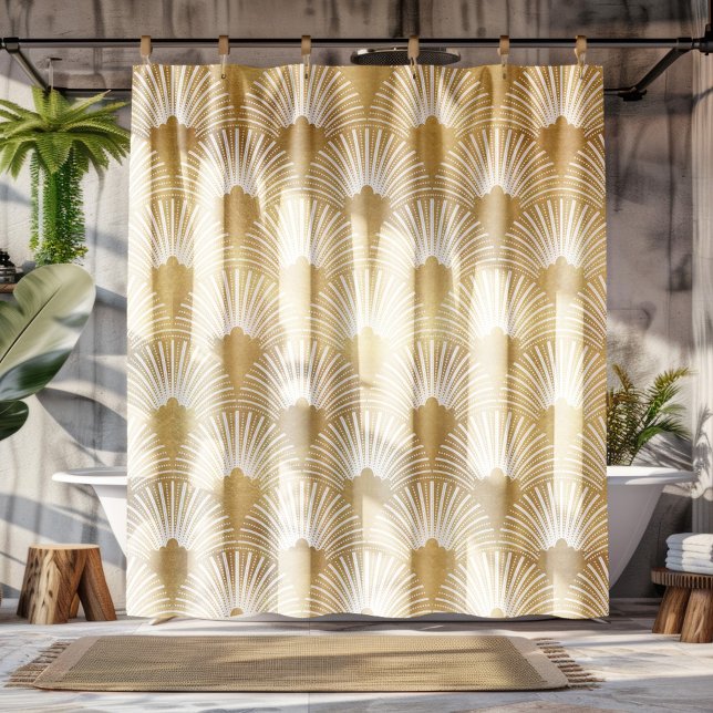 Gold & White Art-Deco Pattern Shower Curtain (Creator Uploaded)