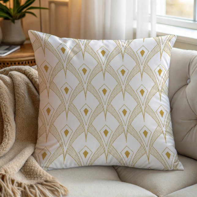 Gold & white art-deco seamless pattern 3 cushion (Creator Uploaded)