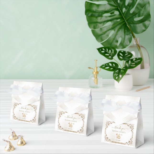 Gold White Art Deco Sweet 16th Birthday Favour Box (Multiple)