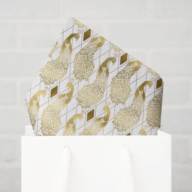 gold white art decor peacock pattern party tissue paper (Gift Bag)