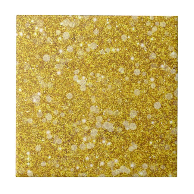 Gold White Bauble Colour Faux Glitter Solid Ceramic Tile (Front)