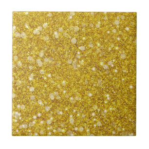 Gold White Bauble Colour Faux Glitter Solid Ceramic Tile