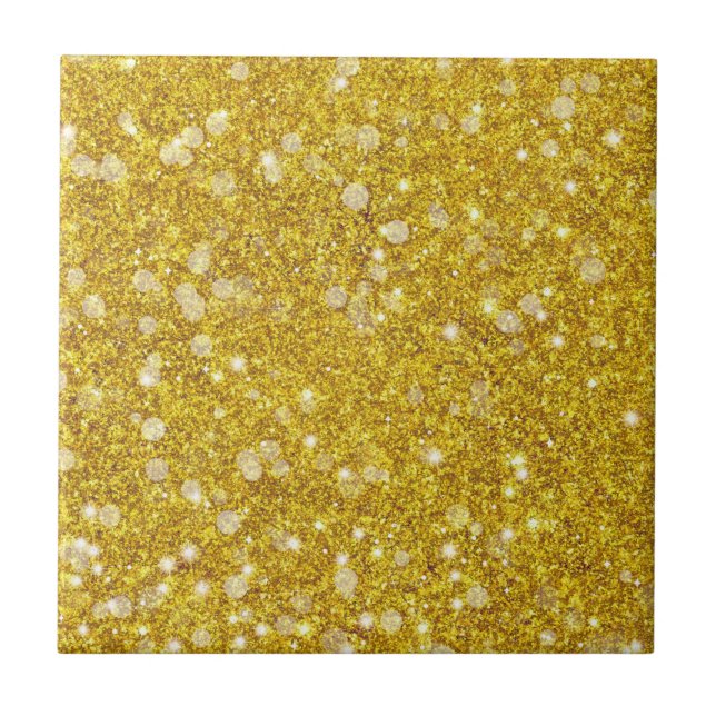 Gold White Bauble Colour Faux Glitter Solid Ceramic Tile (Front)