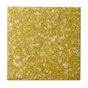 Gold White Bauble Colour Faux Glitter Solid Ceramic Tile