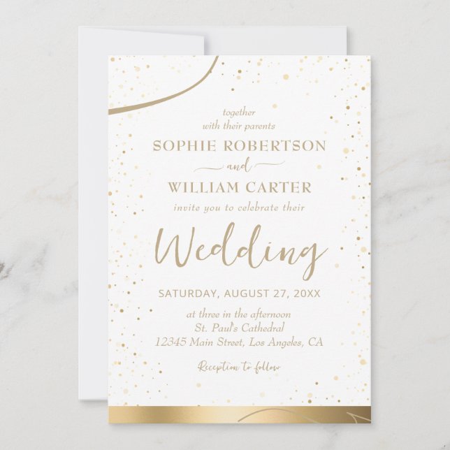Gold & White Beautiful Elegant Wedding Invitation (Front)