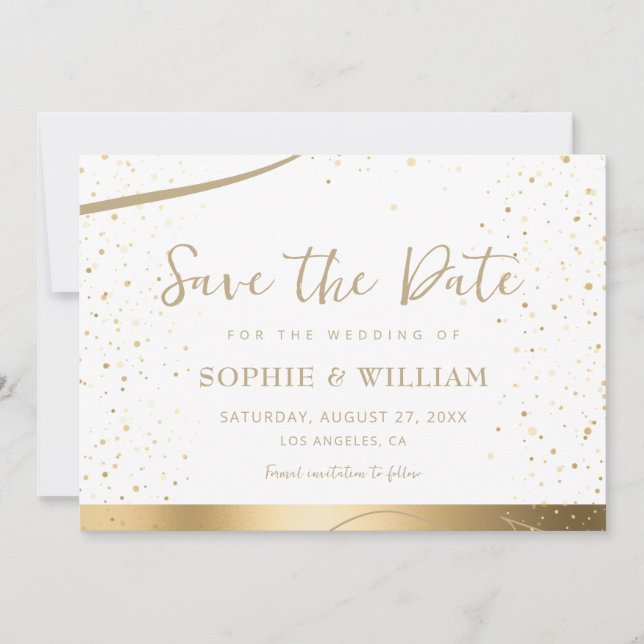 Gold & White Beautiful Elegant Wedding Save The Date (Front)