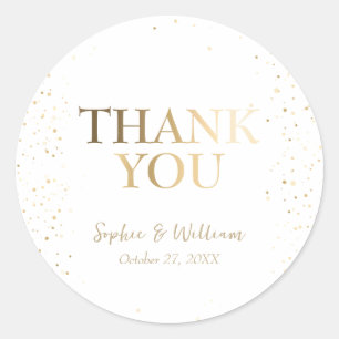 Gold & White Beautiful Elegant Wedding Thank You Classic Round Sticker