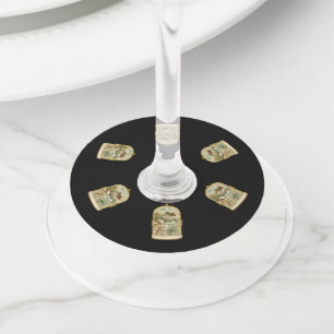 Gold White Birdcages With Bird Winter Farm Scene Wine Glass Tag
