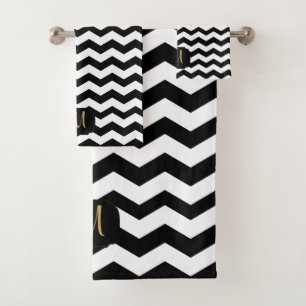 Gold, White & Black Chevron Design Bath Towel Set