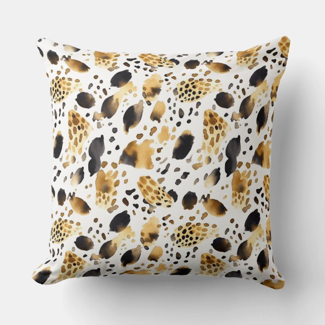 Gold White Black Leopard Abstract Cushion (Front)