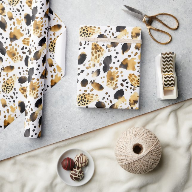 Gold White Black Leopard Abstract Wrapping Paper (Crafts)