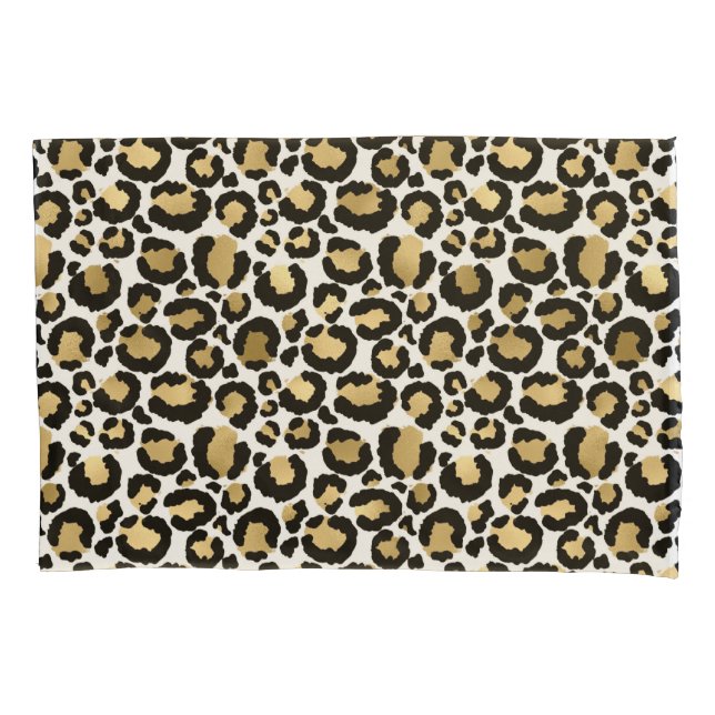 Gold, white, & black leopard print pillow case (Front-Left)