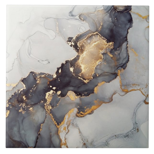 Gold White Black Marble Ceramic Tile (Front)