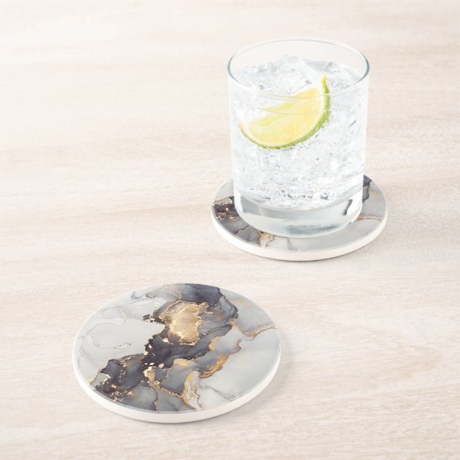 Gold White Black Marble Coaster (Side)