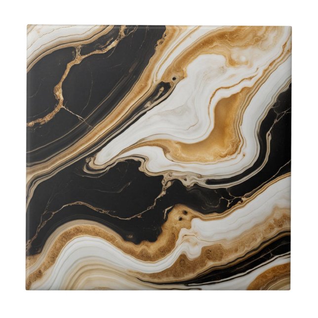 Gold White Black Marble Stones 3 Ceramic Tile (Front)