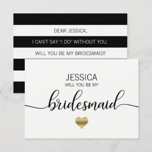Gold White Black Will You Be my Bridesmaid? Invitation