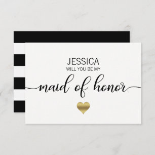 Gold White Black Will You Be my MAID OF HONOR? Invitation