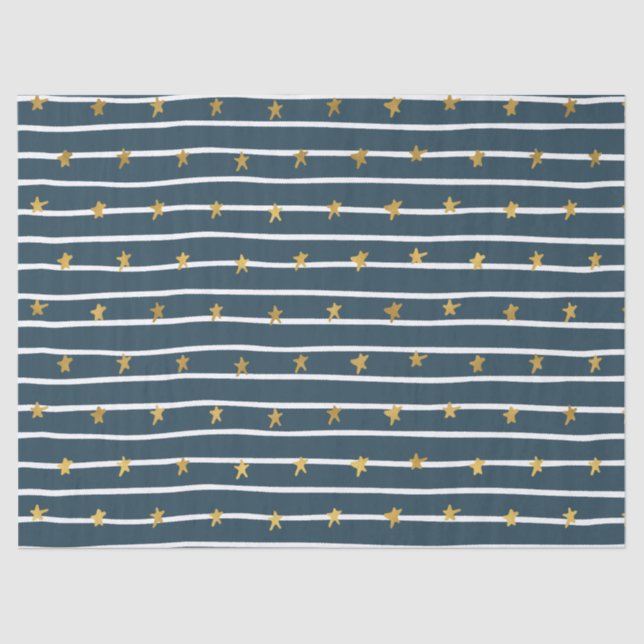 Gold White Blue Stars and Stripes Tissue Paper (Front)