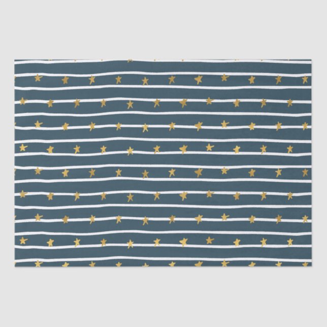Gold White Blue Stars and Stripes Tissue Paper (Front)