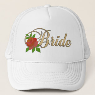 Gold & white Bride CAP with Rose