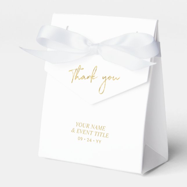 Gold & White | Brush Script Party Thank you Favour Box (Front Side)
