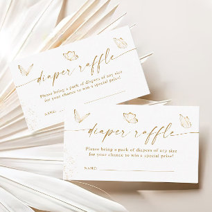 Gold White Butterfly Baby Shower Diaper Raffle Enclosure Card