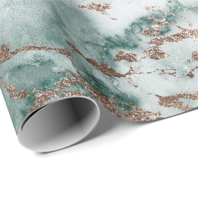 Gold White Cali Deep Green Marble Stone Brushes Wrapping Paper (Roll Corner)