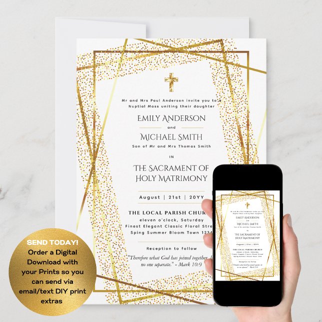 Gold White  Catholic Nuptial Mass Wedding Invitation (Creator Uploaded)