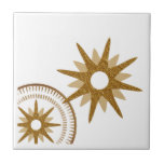 Gold & White Celestial Starburst Design Ceramic Tile<br><div class="desc">Modern tile with a stylish celestial design features a vintage gold starburst as the focal point, with an off-set starburst medallion in the lower corner. Simple, clean design; one design of a coordinating collection. Create your own custom design by using the fields provided, or use the "message" button to contact...</div>