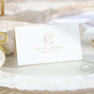Gold White Celestial Wedding Place Card