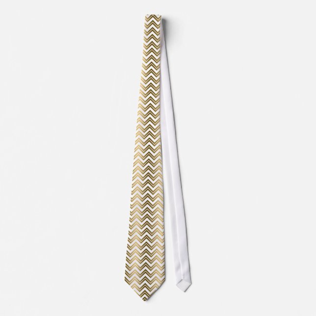 Gold & White Chevron Zigzag Pattern Tie (Front)
