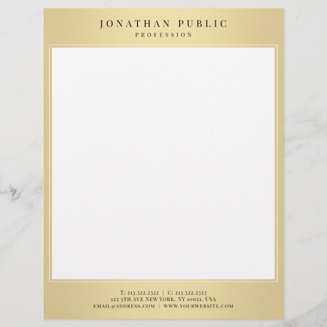 Gold White Chic Glamourous Template Modern Design Custom Letterhead (Front)