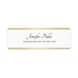 Gold White Chic Hand Script Simple Elegant Return Return Address Label