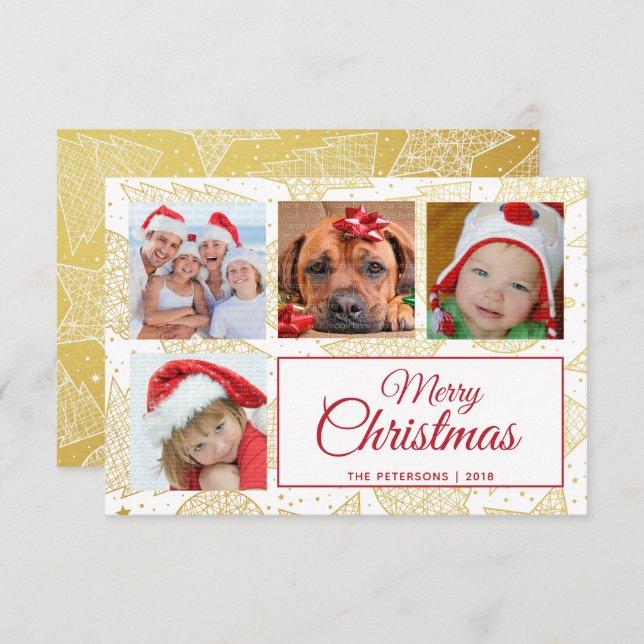 Gold & White Christmas Holiday Family Photo Cards (Front/Back)