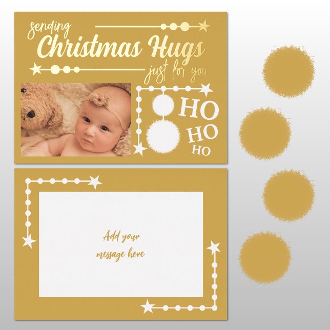 Gold white Christmas hugs just for you photo Foil Holiday Card (Creator Uploaded)