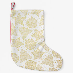 Gold & White Christmas Pattern Christmas Stocking