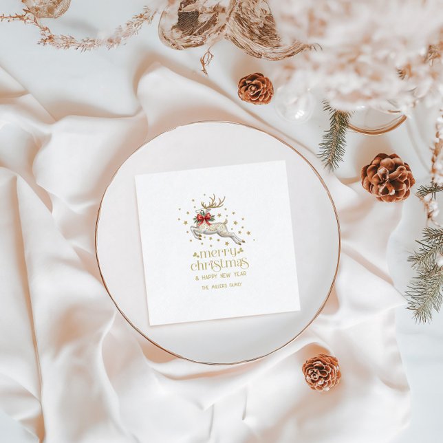 Gold White Christmas Reindeer Napkin (Creator Uploaded)