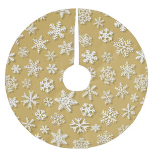 GOLD & WHITE CHRISTMAS SNOWFLAKE PATTERNS BRUSHED POLYESTER TREE SKIRT