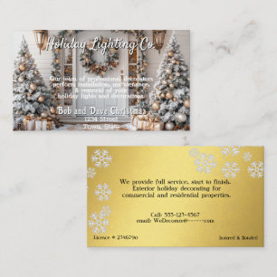 Gold White Christmas Snowflakes Lighting Company Business Card