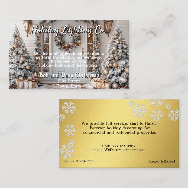 Gold White Christmas Snowflakes Lighting Company Business Card (Front/Back)